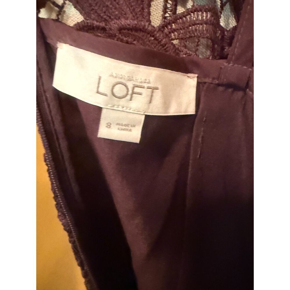 Loft Shift Dress Womens Size 8 Fig Maroon Lace Floral 3/4 Sleeve Back Zipper - Picture 8 of 8
